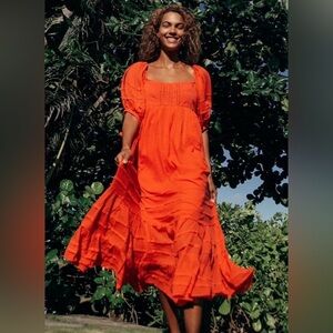 Free People Let’s Be Friends Puff Sleeve Midi Dress Size XS
